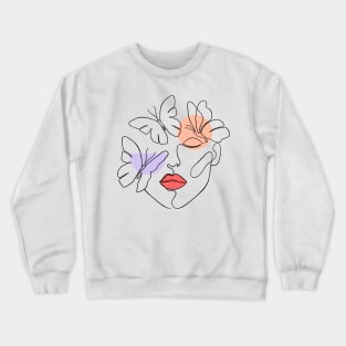 woman face with geometric shapes and butterflies Crewneck Sweatshirt